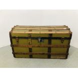 VINTAGE CANVAS COVERED DOMED TOP TRUNK APPROX 92 X 46 X 50.
