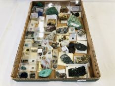 A COLLECTION OF APPROX 57 CRYSTAL AND MINERAL ROCK EXAMPLES TO INCLUDE TANZANIA,