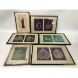 COLLECTION OF FRAMED HANDPAINTED LEAVES NINE IN TOTAL "LIU RONG TEMPLE" ALONG WITH A FRAMED