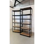 2 X SIX TIER METAL SHELVING UNITS.