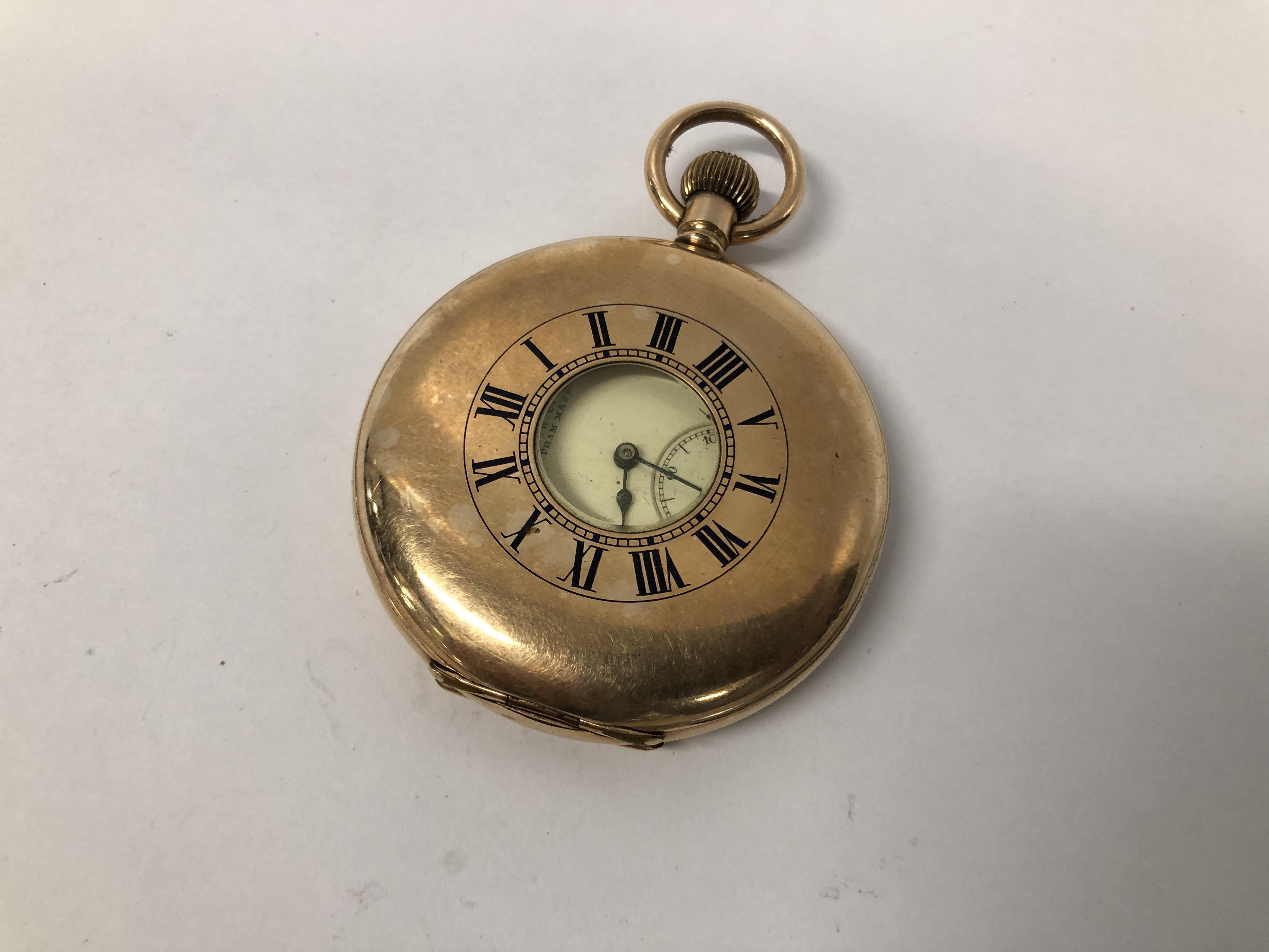 A VINTAGE GOLD PLATED "WALTHAM MASS" POCKET WATCH WITH ENAMELLED DIAL - Image 2 of 8