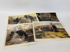 8 X UNFRAMED RAILWAY PRINTS BY "T. CUNEO", ALONG WITH 6 X BY "NORMAN ELFORD".