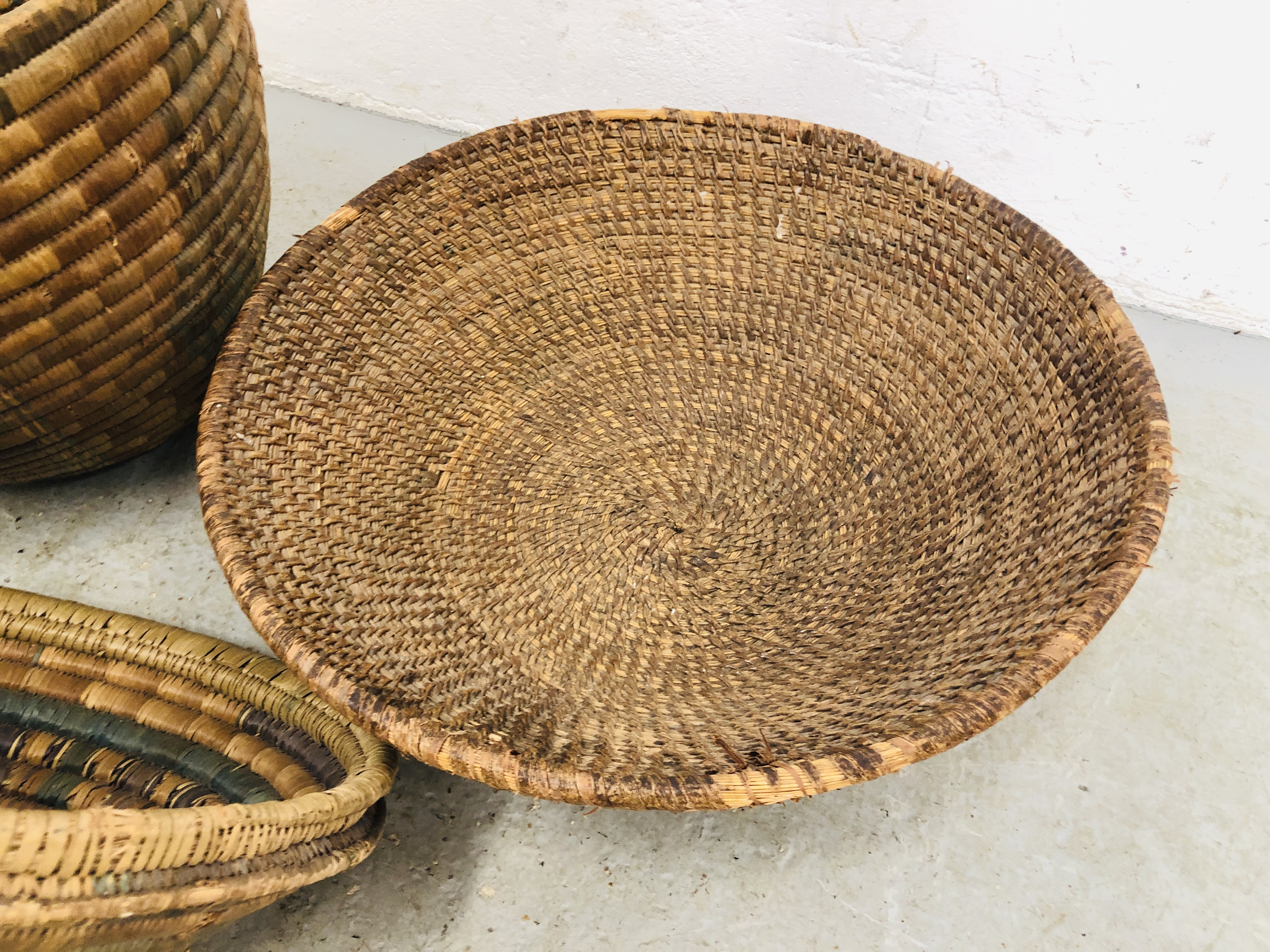VINTAGE WICKER / SEAGRASS SNAKES BASKET AND ONE OTHER ALONG WITH 4 VINTAGE WALKING CANES, - Image 7 of 8