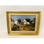 A FRAMED AND MOUNTED OIL ON BOARD "FARM YARD" BEARING SIGNATURE "CARRIER", W 31CM X H 20.5CM.
