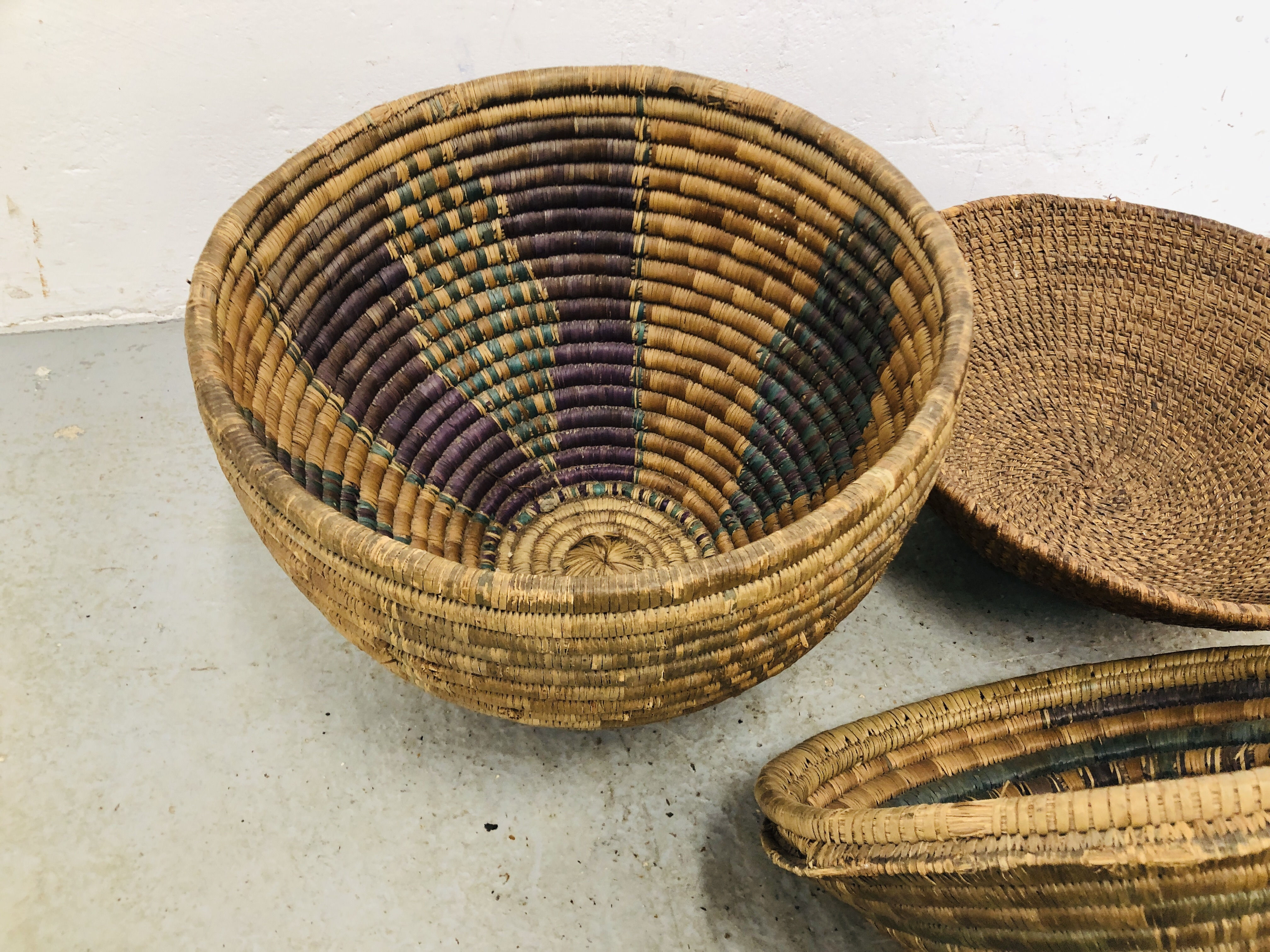 VINTAGE WICKER / SEAGRASS SNAKES BASKET AND ONE OTHER ALONG WITH 4 VINTAGE WALKING CANES, - Image 6 of 8