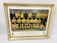 A FRAMED NORWICH CITY FOOTBALL CLUB "TEAM OF LEGENDS" PRINT 47 X 59CM.