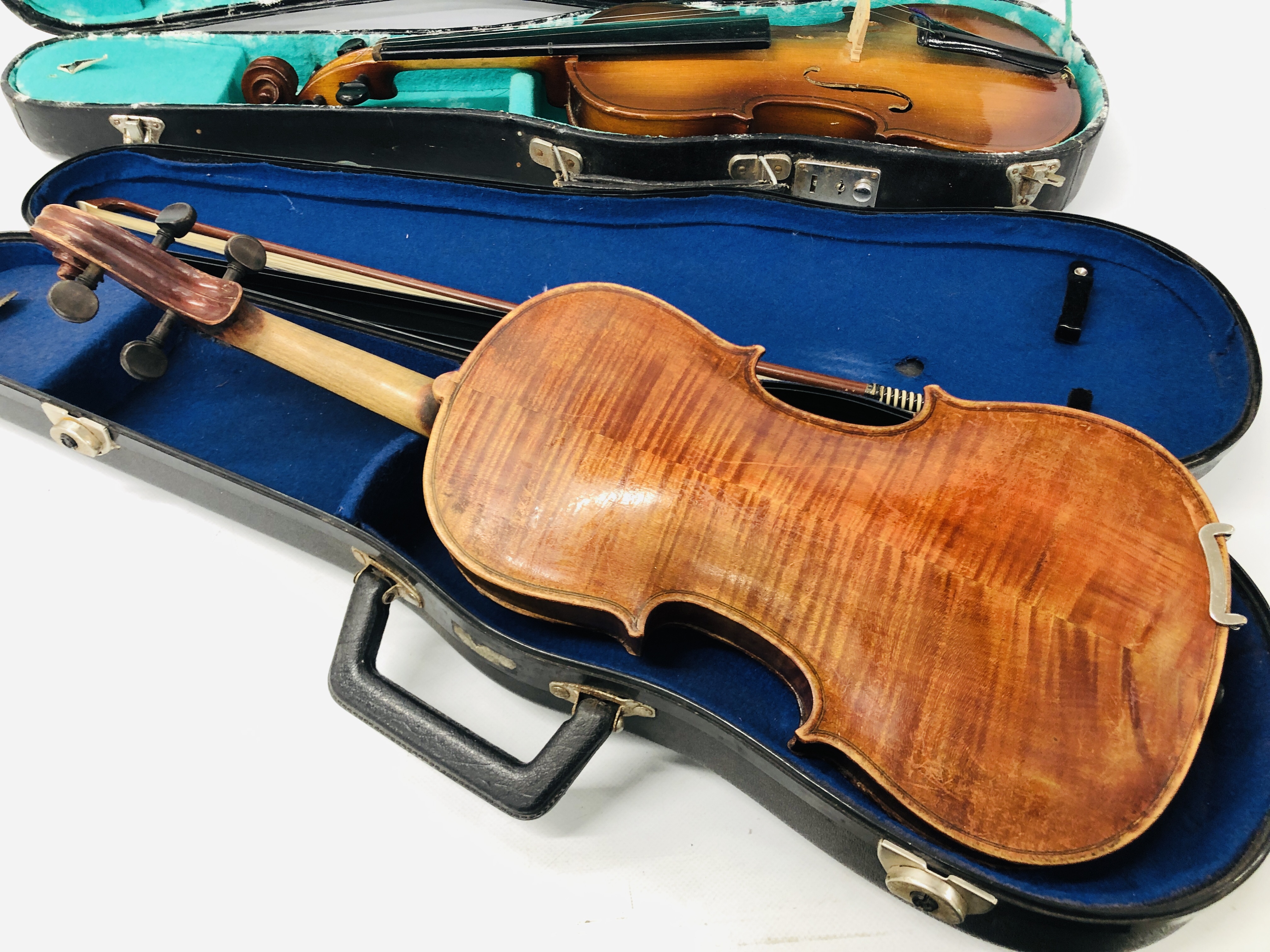 TWO VINTAGE VIOLINS IN FITTED HARD CASES - Image 4 of 11