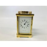 A MAPPIN AND WEBB MODERN BRASS CASED CARRIAGE CLOCK WITH PRESENTATION PLAQUE TO REVERSE HEIGHT 13.