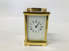 A MAPPIN AND WEBB MODERN BRASS CASED CARRIAGE CLOCK WITH PRESENTATION PLAQUE TO REVERSE HEIGHT 13.