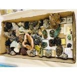 A COLLECTION OF APPROX 55 CRYSTAL AND MINERAL ROCK EXAMPLES TO INCLUDE GLAUCOPHANE,