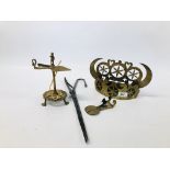 COLLECTION OF BRASS ITEMS TO INCLUDE WAX JACK CANDLE BURNER,