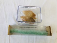 CASED CRYSTAL EXAMPLE "TWIN CALCITE" TENNESEE USA ALONG WITH A HALITE LUBIN LOWER SITENSA POLAND.