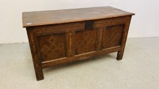 PERIOD OAK INLAID COFFER - W 127CM. X D 52CM. X H 67CM.