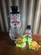 TWO GRADUATED CHRISTMAS LED LIGHT UP SNOWMEN (HEIGHT 125CM. AND HEIGHT 60CM.