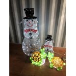 TWO GRADUATED CHRISTMAS LED LIGHT UP SNOWMEN (HEIGHT 125CM. AND HEIGHT 60CM.