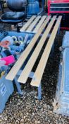 TWO METAL FRAMED BENCHES WITH BEECHWOOD SLATTED TOPS 1 X L 200CM, D 33CM, H 45CM, 1 X L 85CM,