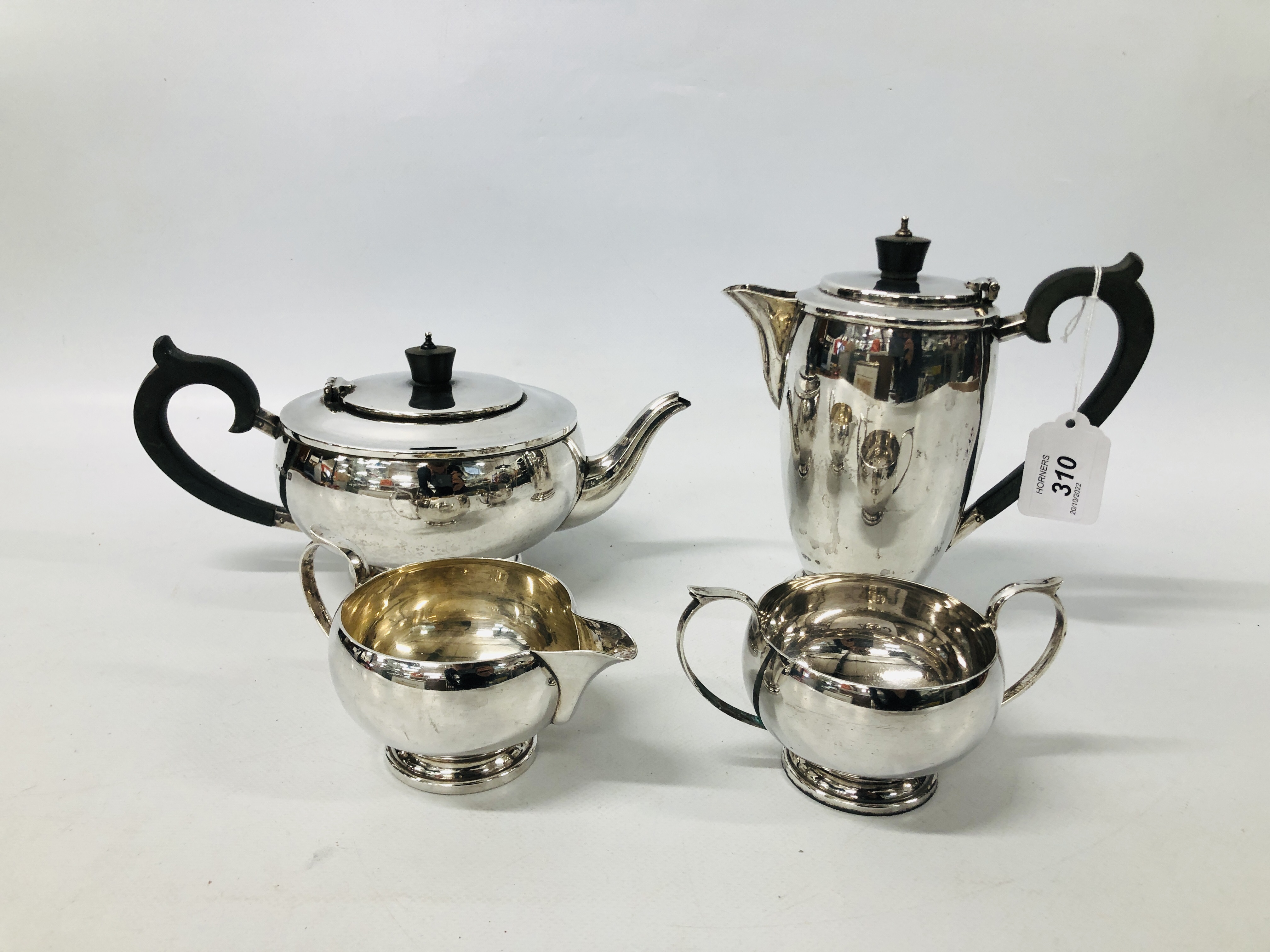 FOUR PIECE SILVER TEASET BIRMINGHAM 1945 MAKER G.B & Co (G.BRYAN & Co).