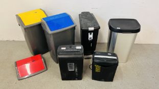 FOUR VARIOUS WASTE BINS AND TWO OFFICE PAPER SHREDDERS - SOLD AS SEEN.