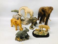 A COLLECTION OF 6 AFRICAN ANIMAL STUDIES TO INCLUDE ELEPHANT FIGURES, LIONESS AND CUBS,