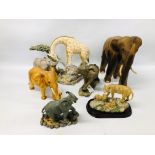 A COLLECTION OF 6 AFRICAN ANIMAL STUDIES TO INCLUDE ELEPHANT FIGURES, LIONESS AND CUBS,