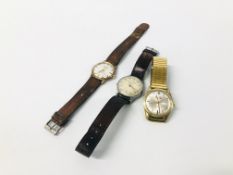 THREE VINTAGE GENT'S WRIST WATCHES TO INCLUDE NIVIA, MUDU ETC.