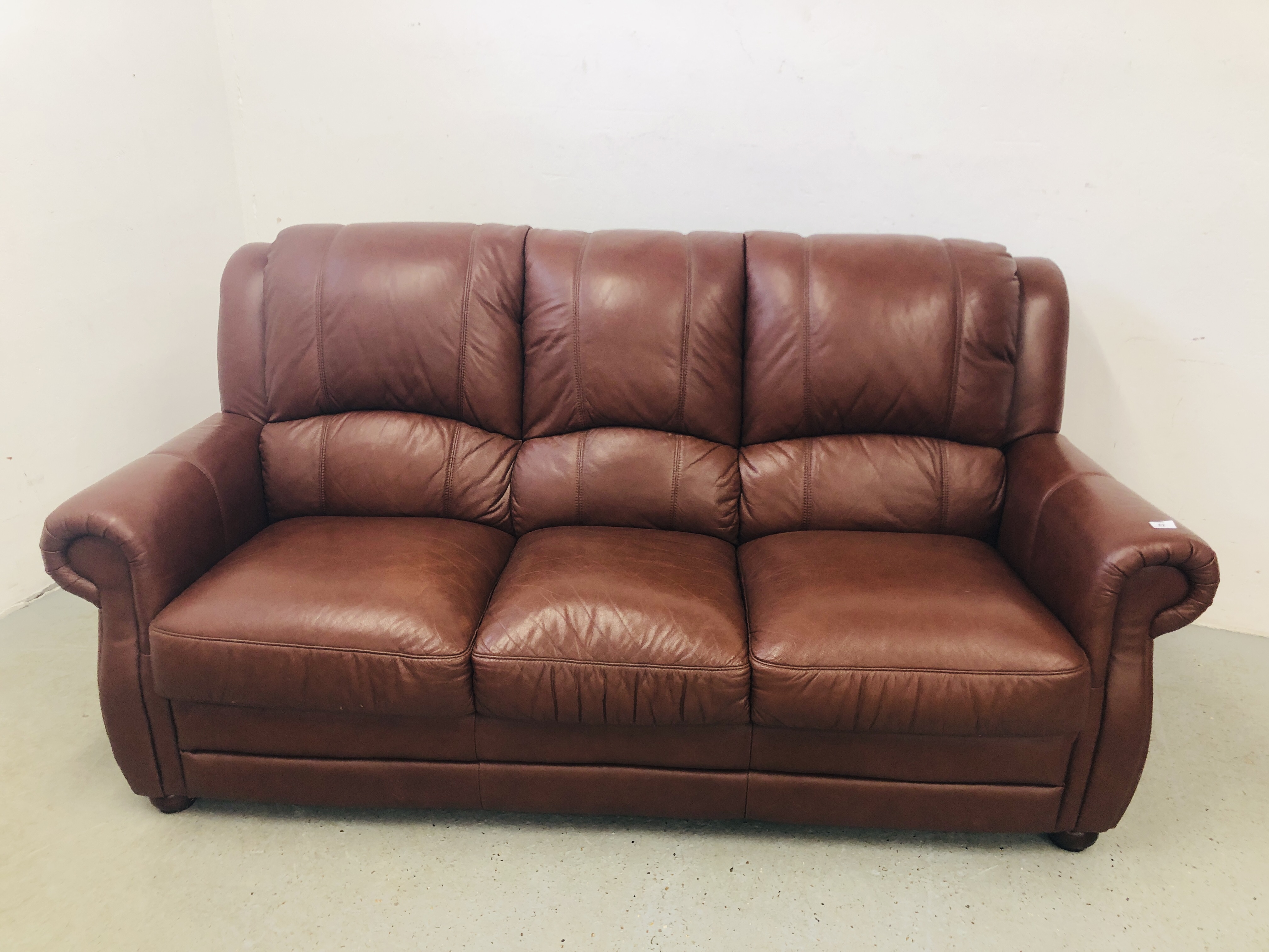 DESIGNER 3 SEATER BROWN LEATHER SOFA - Image 2 of 15