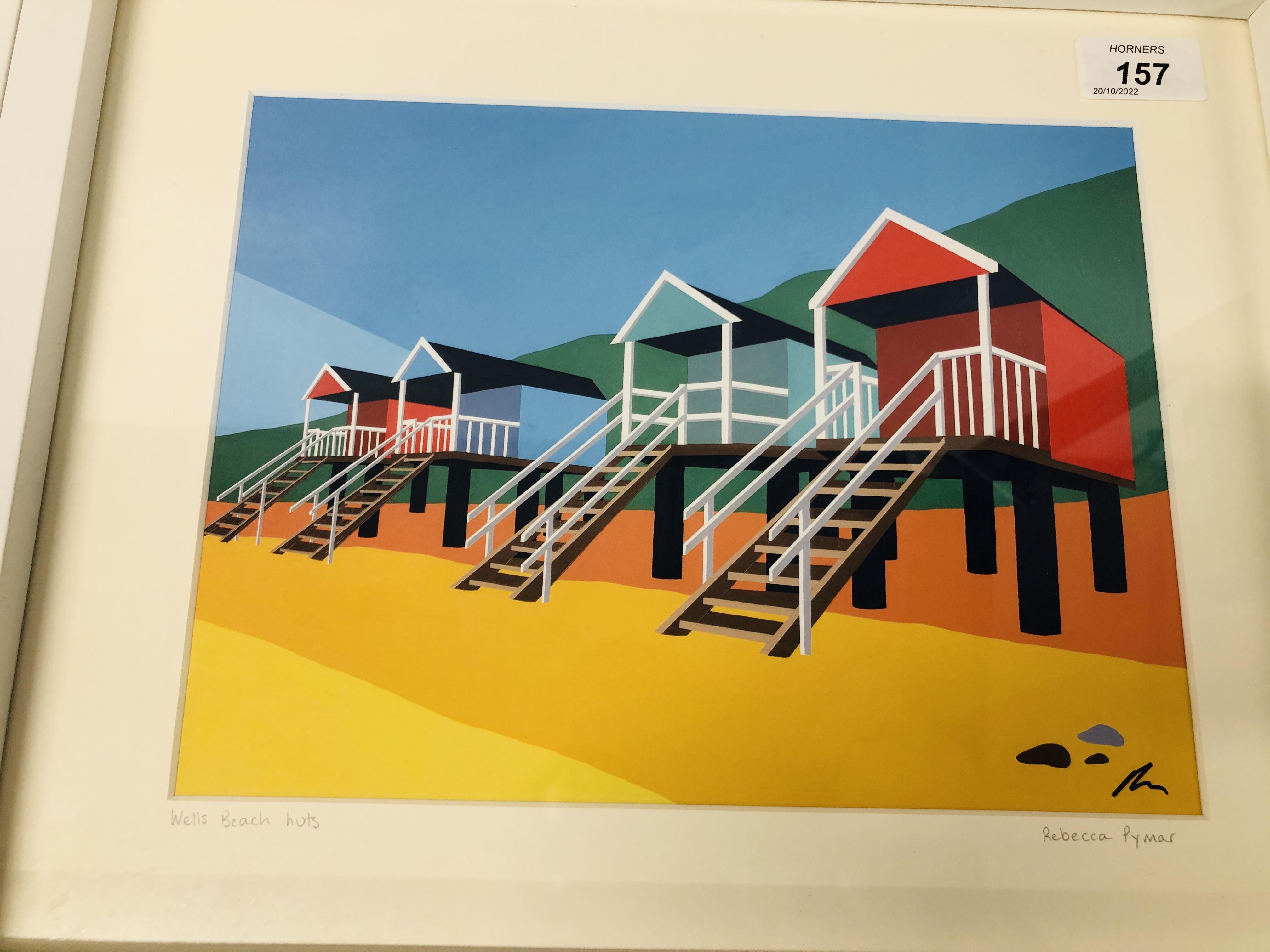 PAIR OF MODERN FRAMED PRINTS "WELLS BEACH HUTS" AND NORWICH MARKET BEARING PENCIL SIGNATURE REBECCA - Image 3 of 3