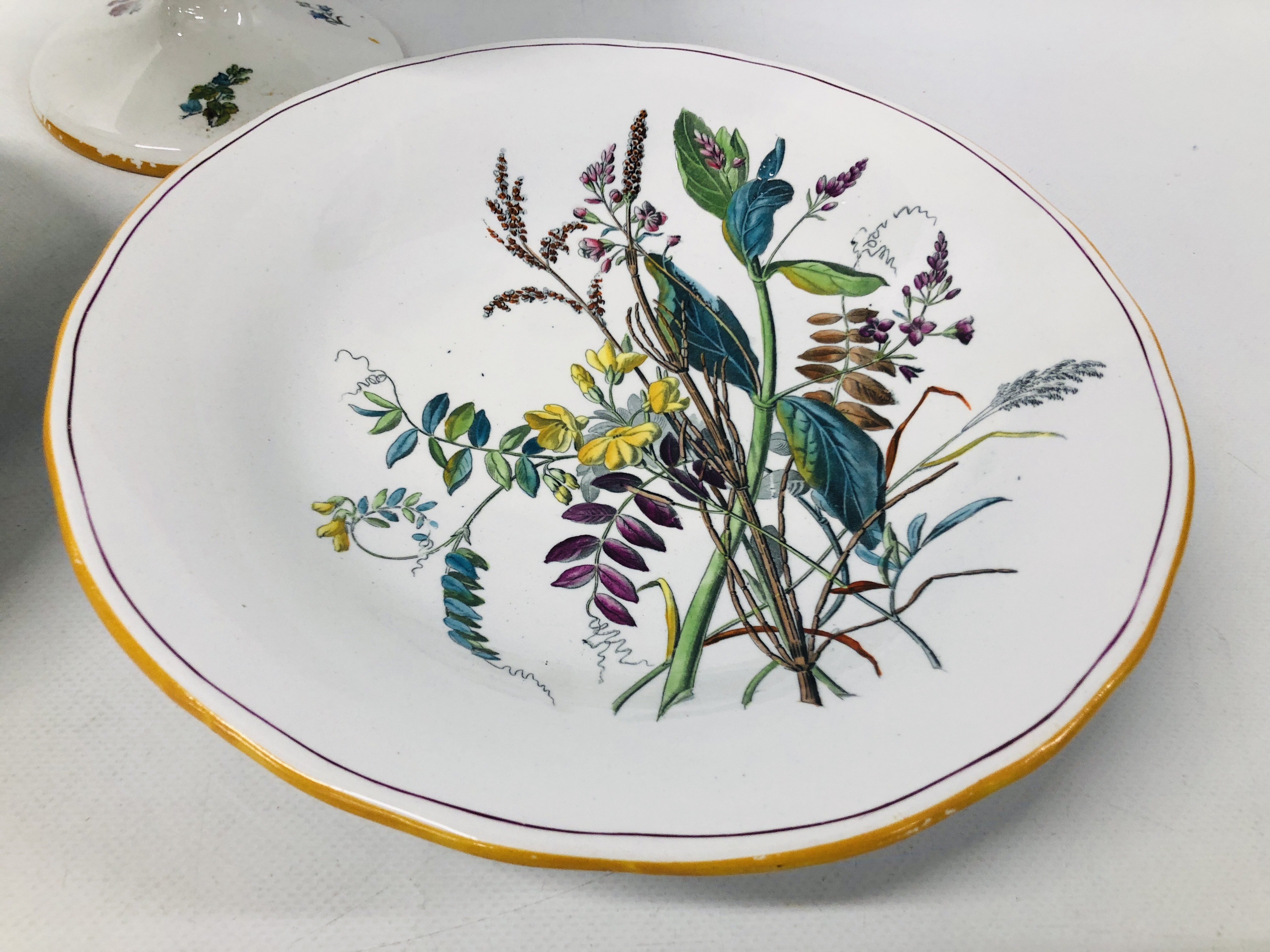 ANTIQUE COPELAND PORCELAIN TAZZA & 2 FOOTED SERVING DISHES PRINTED WITHH WILD FLOWERS, - Image 2 of 6