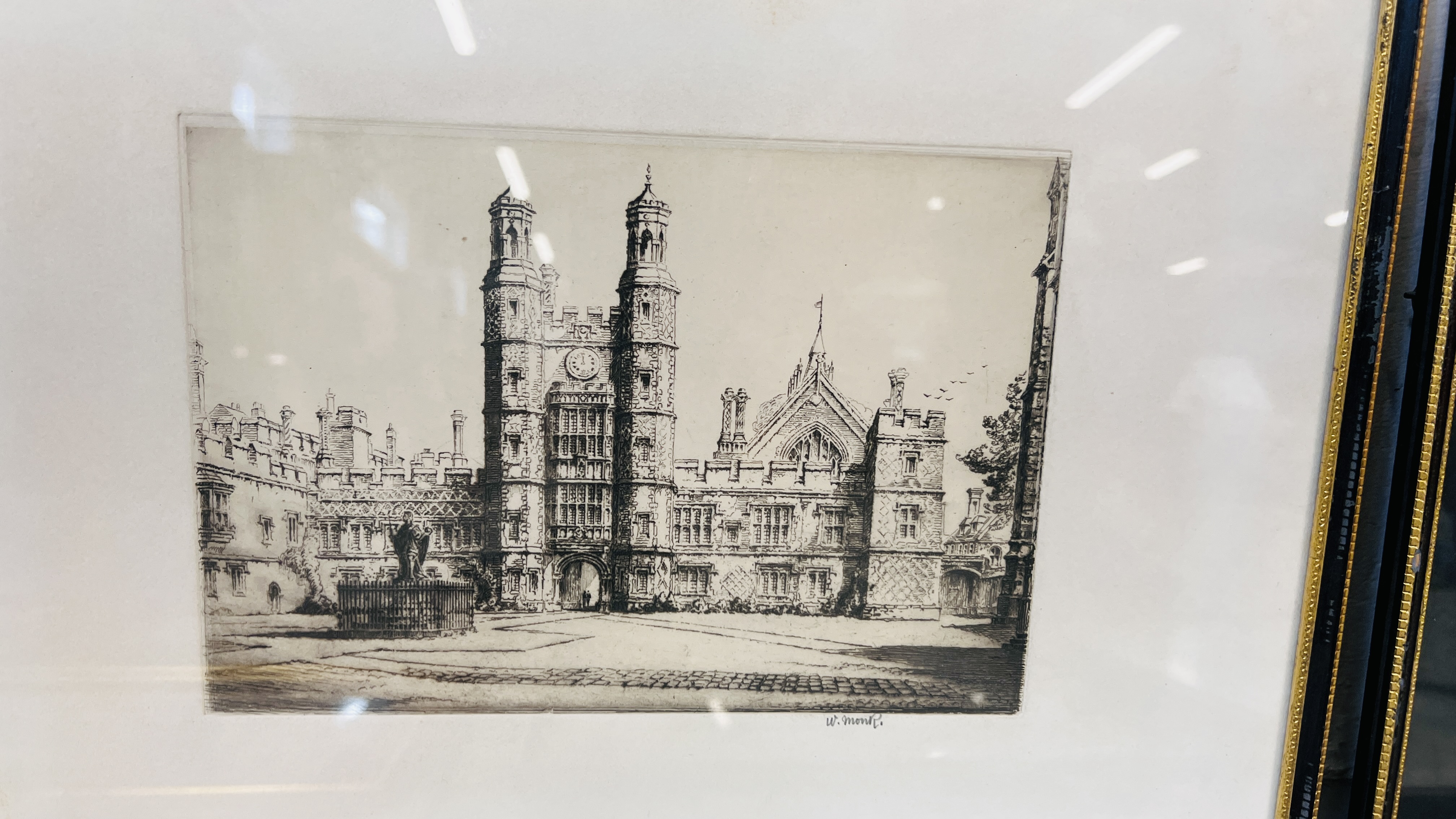 A GROUP OF NINE FRAMED ETCHINGS AND ENGRAVINGS TO INCLUDE NORWICH CATHEDRAL, ARCHITECTURAL ETC. - Image 4 of 11