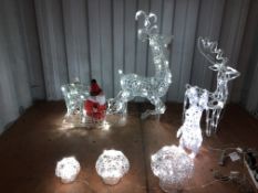 A COLLECTION OF 4 CHRISTMAS LED LIGHT DECORATIONS TO INCLUDE SANTA ON SLEIGH WITH REINDEER,