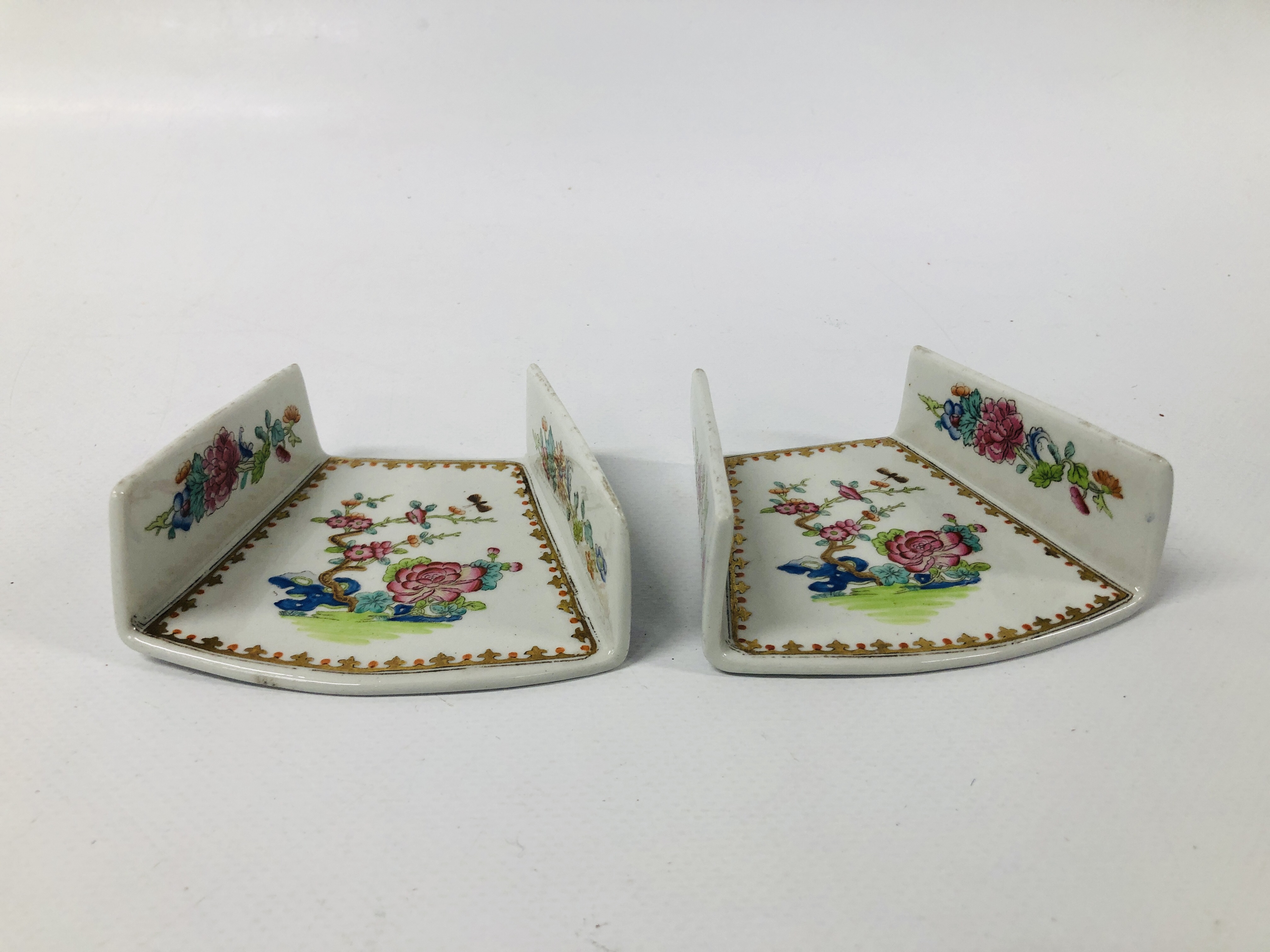 A RARE PAIR OF SPODE POLYCHROME ASPARAGUS SERVERS,