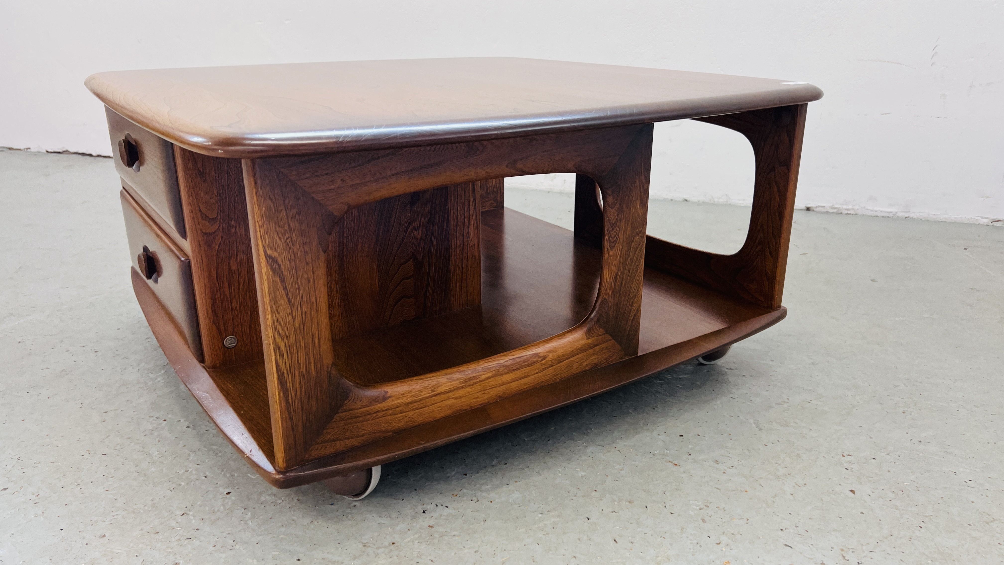 MID CENTURY ERCOL GOLDEN DAWN PANDORAS BOX COFFEE TABLE WITH TWO DRAWERS W 80CM, D 80CM, H 40CM. - Image 3 of 10