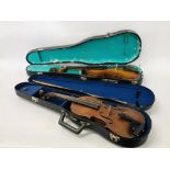 TWO VINTAGE VIOLINS IN FITTED HARD CASES