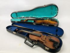 TWO VINTAGE VIOLINS IN FITTED HARD CASES