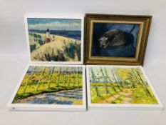 FOUR FRAMED ORIGINAL ARTWORKS TO INCLUDE TWO BEARING SIGNATURE J.