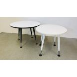 TWO DESIGNER MODERN CIRCULAR BREAKFAST TABLES, DIAMETER 80CM AND 100CM.