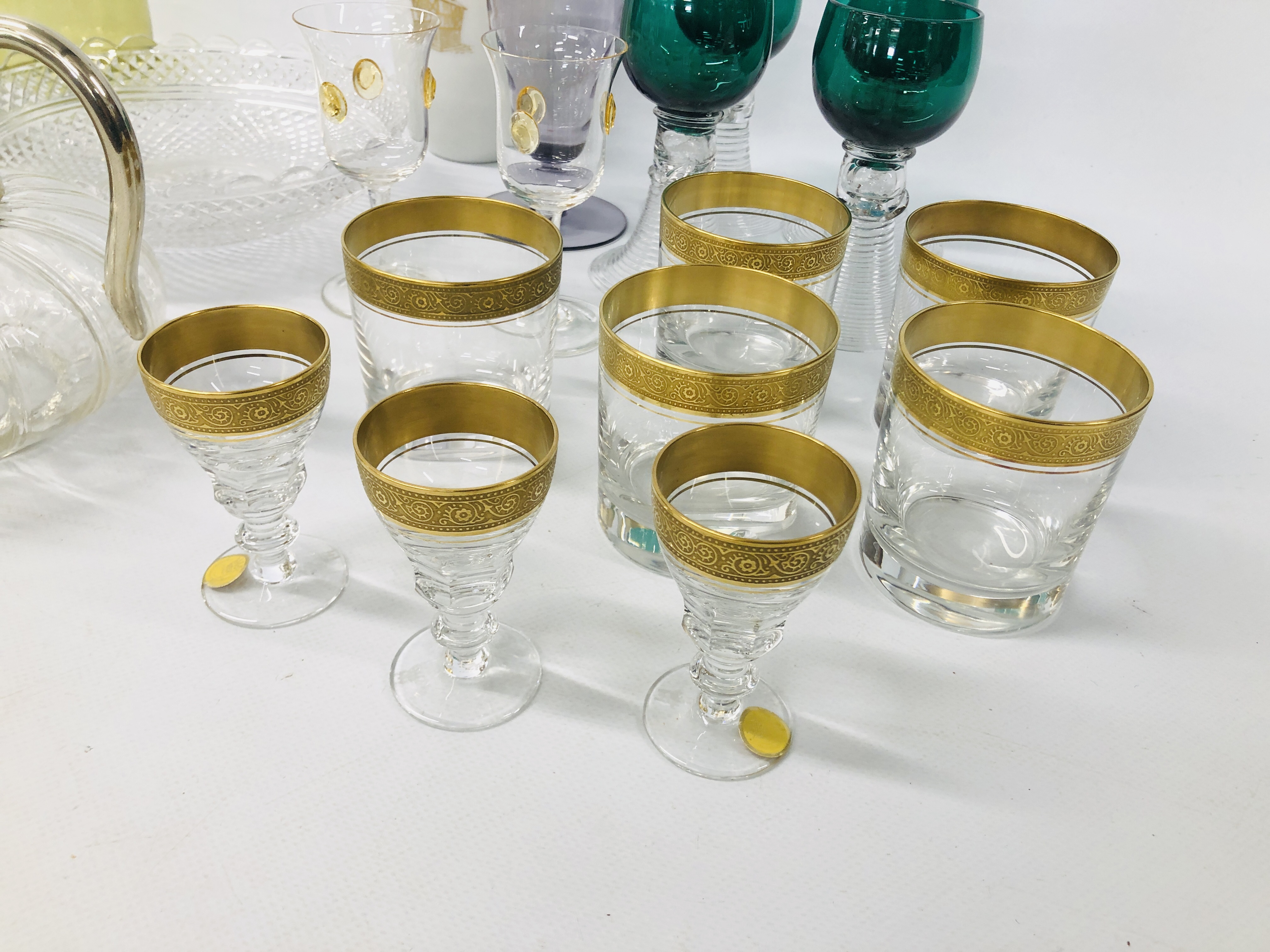 A GROUP OF THERESIENTHAL ACID ETCHED AND GILDED TUMBLERS AND SHERRY GLASSES, - Image 2 of 6