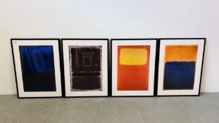 SET OF FOUR FRAMED MODERN ART ABSTRACT PRINTS (FRAMED W 62.5CM X H 83CM).