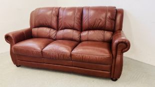 DESIGNER 3 SEATER BROWN LEATHER SOFA