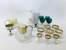 A GROUP OF THERESIENTHAL ACID ETCHED AND GILDED TUMBLERS AND SHERRY GLASSES,