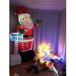COLLECTION OF CHRISTMAS DECORATIONS AND LIGHTS TO INCLUDE INFLATABLE SANTA, SNOW FLAKES, REINDEER,