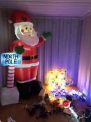 COLLECTION OF CHRISTMAS DECORATIONS AND LIGHTS TO INCLUDE INFLATABLE SANTA, SNOW FLAKES, REINDEER,