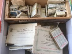 BOX WITH POSTCARDS AND CIGARETTE CARDS, SNAPSHOTS,