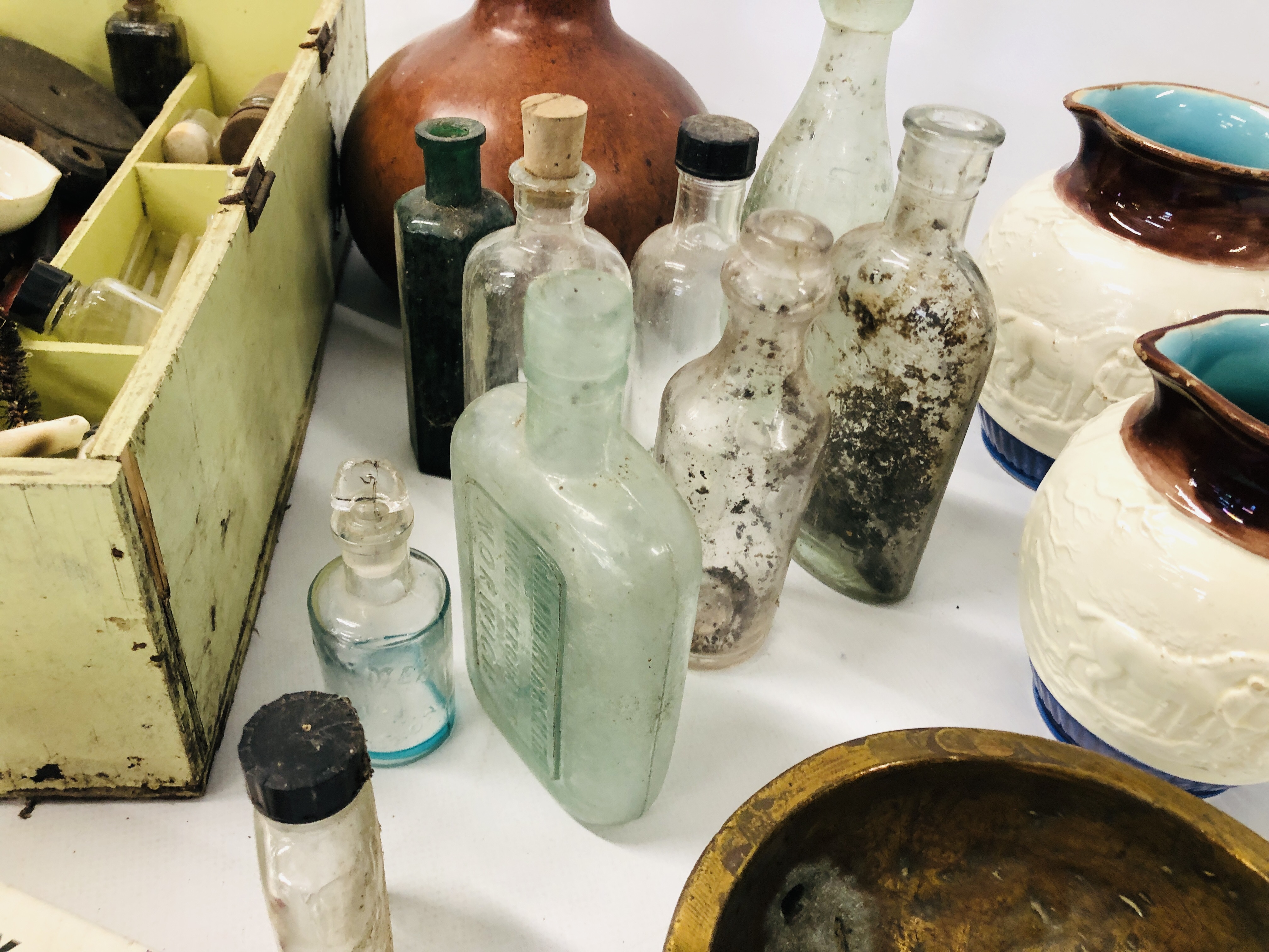 DRIED BOTTLE GOURD ALONG WITH STUDIO BRASSED BOWL AND TWO VINTAGE WEDGWOOD GRADUATED STONEWARE - Image 6 of 8