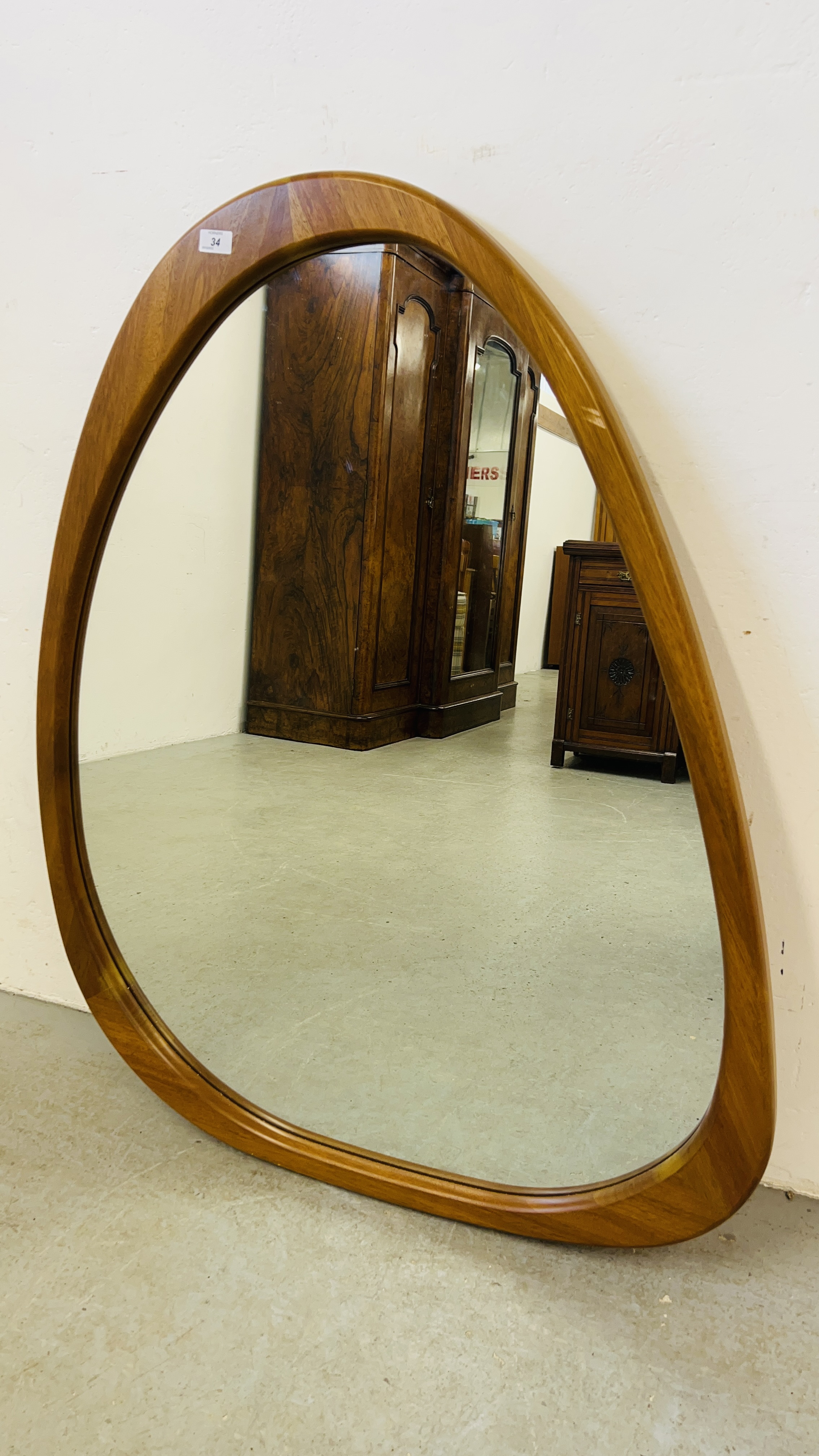 RETRO STYLE TEAK FRAMED MIRROR.