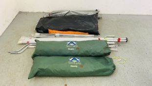 VARIOUS FIAMMA AWNING WINDING TOOLS, 2 SUNCAMP TOILET TENTS (NOT COMPLETE), TENT FRAMEWORK ETC.