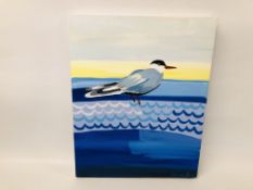 AN ORIGINAL ART WORK OIL ON CANVAS "SEAGULL" BEARING SIGNATURE SERENA HALL, W 41CM X H 51CM.