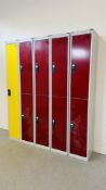 5 X RED / YELLOW FINISH STEEL LOCKERS.