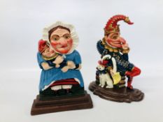 PAIR OF CAST METAL PUNCH AND JUDY DOOR STOPS HEIGHT 31CM.