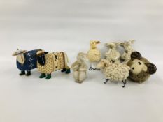 COLLECTION OF SEVEN STUDIO POTTERY SHEEP, TWO HAVING A WOOLY JUMPER DESIGN.